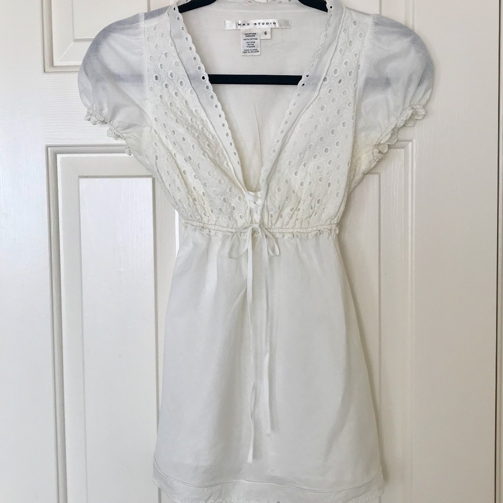 Max Studio Off White Cotton Eyelet Blouse/Tunic S